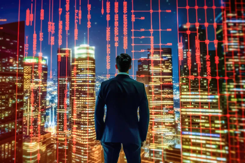 a man looking at a trading chart